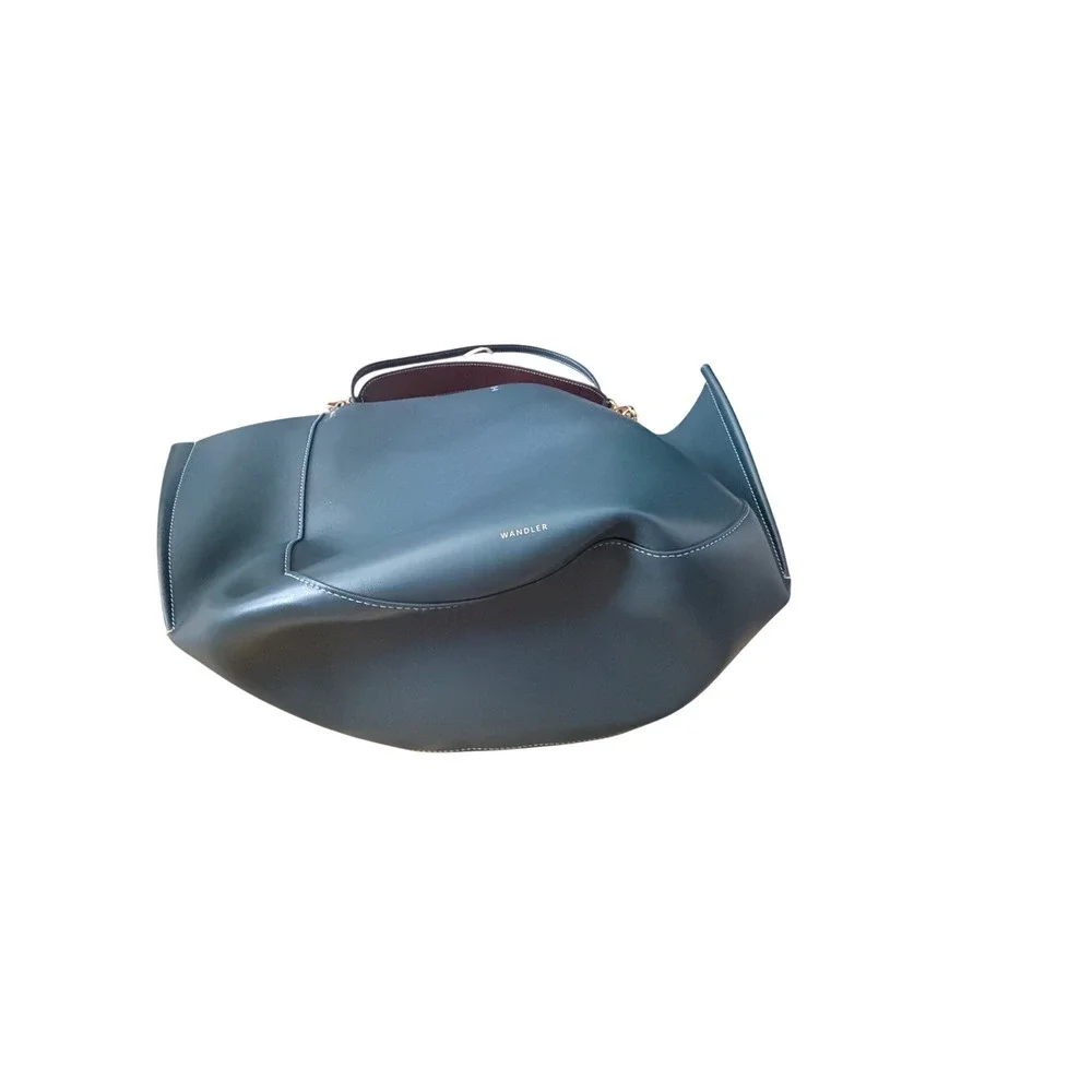 Wandler Mia Tote Bag‎ Navy Leather White Stitch Shoulder Bag Made in Italy